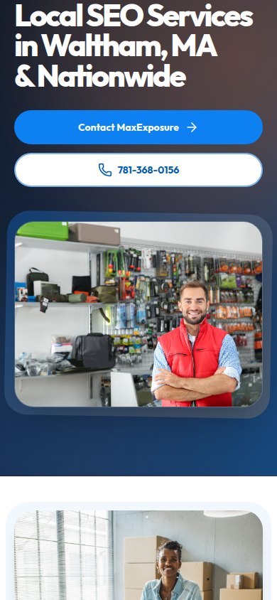 Mobile website layout demonstrating click-to-call phone numbers