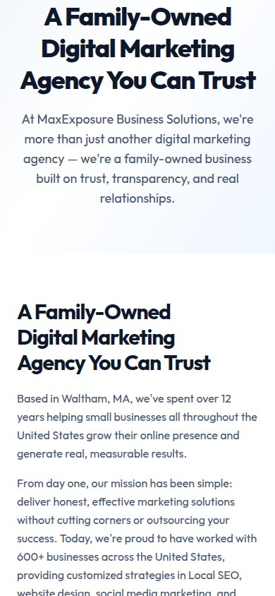 Mobile website layout demonstrating readable text