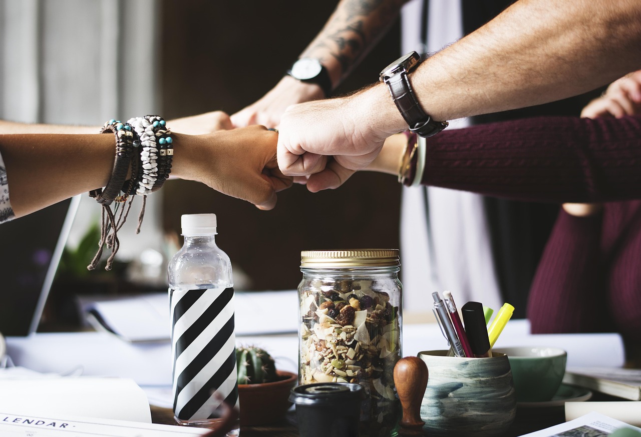 Business team reviewing marketing results together