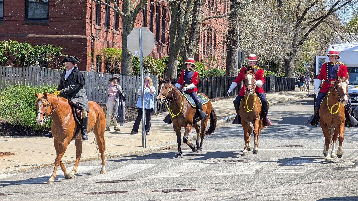 Paul Revere's Ride celebration on Massachusetts Avenue in Arlington, Massachusetts